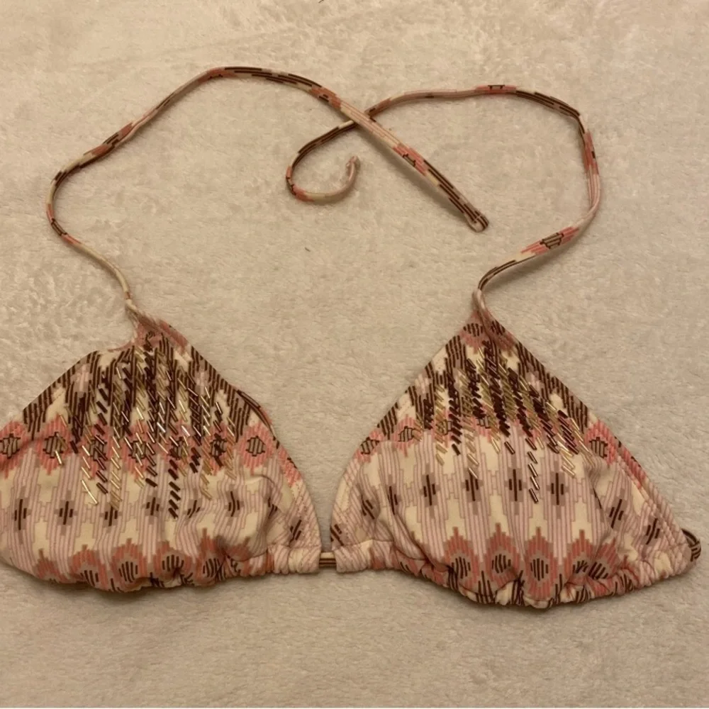 Xhilaration Pink and Brown Patterned Beaded Bikini Top